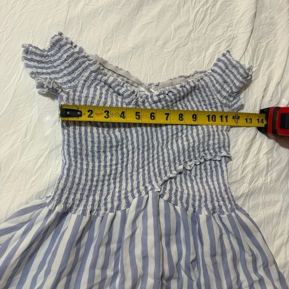 Blue and White Striped Summer Dress Size Medium Seersucker Top - Picture 3 of 5